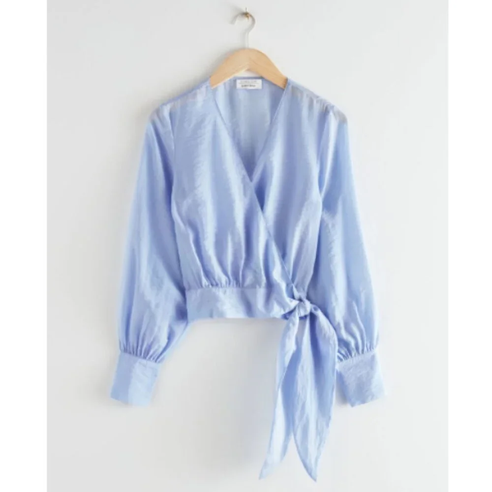 NWT & OTHER STORIES Voluminous Tie Wrap Blouse Semi-Cropped Periwinkle B… - Picture 3 of 12